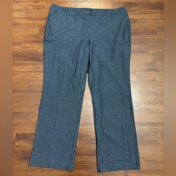 Lands End Fit 2 Pinstriped Trousers Navy Blue Pockets Dress Pants Size 18 NWOT - Picture 1 of 11